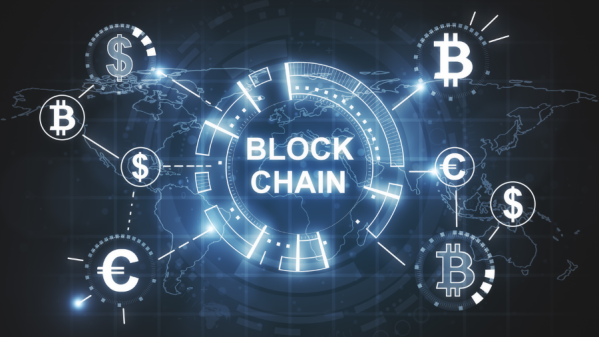 bitcoin and blockchain technology blue